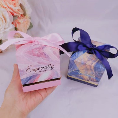 Custom Foldable Paper Boxes Small Square Wedding Gift Box With Ribbon