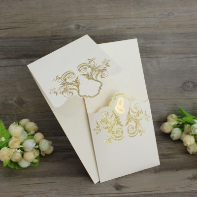 2020 Wholesale Elegant Foil Rings Gold Wedding Pocket Invitation