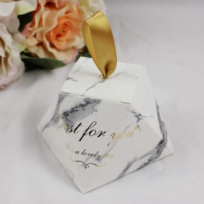 Custom Logo Printed Paper Material Wedding Favor Candy Box Foldable Marble Gift Box for Guests