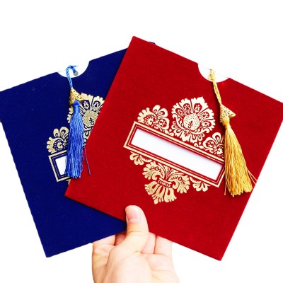 Custom Printing Velvet Pocket Envelope and Tassel Decoration Blank Insert Wedding Invitation Cards for Sale