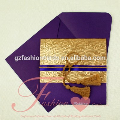 2020 Classical Retro Cheap Purple Handmade Invitation Cards With Tassel